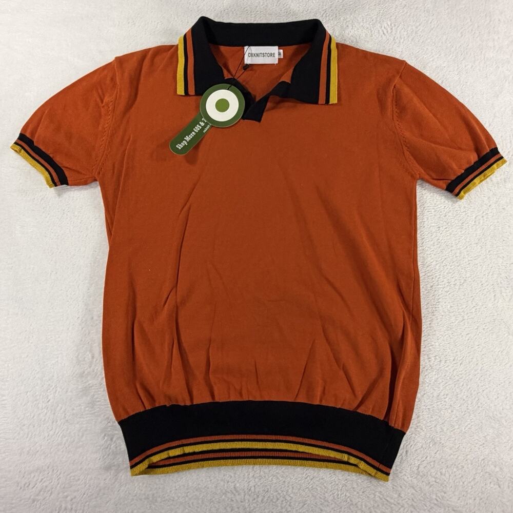 OXKNIT Store Onit Polo Shirt Short Orange Black Cuff & Collar Men's Medium NWT